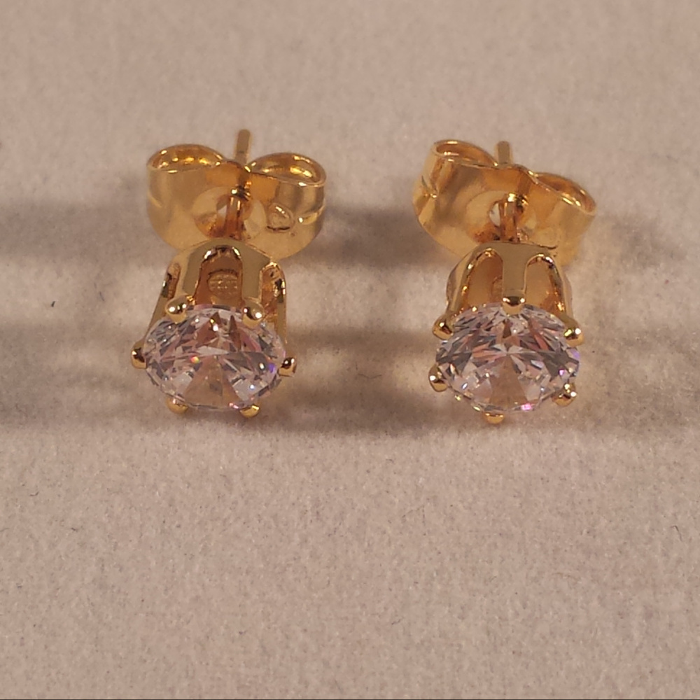 24K Yellow Gold Filled Diamond Zircon Stud Earrings .84ctw Women's Party Gift